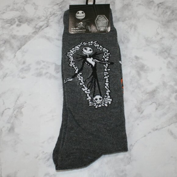 NIGHTMARE BEFORE CHRISTMAS Socks Halloween Spooky Creepy Crew Unisex Grey - Picture 1 of 11